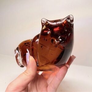 Vintage Hand Blown Amber Glass Cat Figurine – Murano Style Art Glass Sculpture
